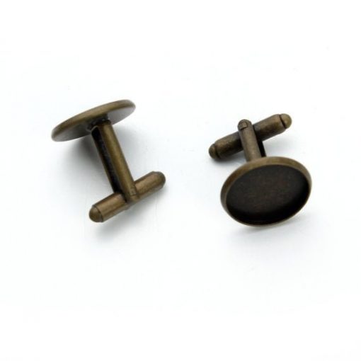 Rustic Antique Bronze Cuff Link Bezel Settings - Image 4