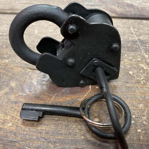 Cast Iron Heart Lock and Skeleton Key - Image 2